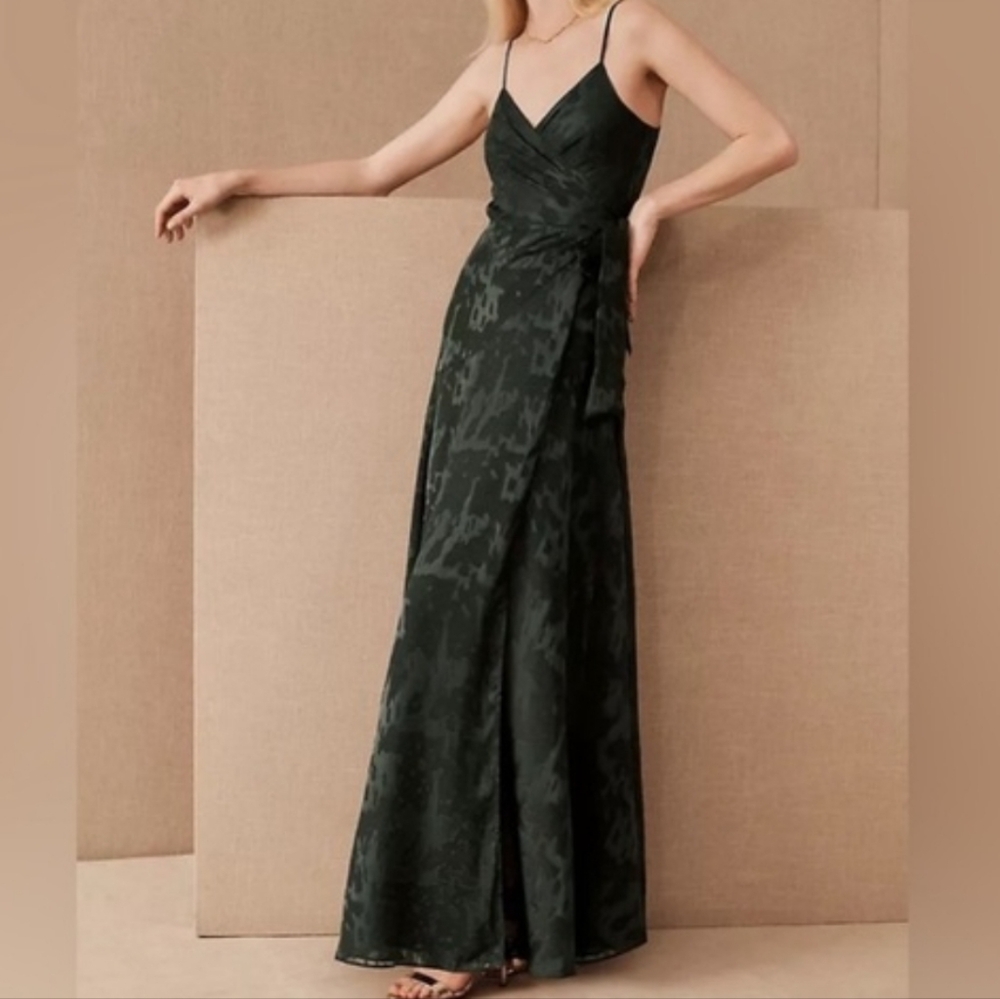 Hutch Alden gown Emerald Dark Green Lace Wrap Maxi Dress with Side Tie Small